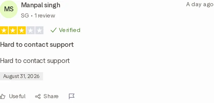 Three-star Trustpilot review of GemBet saying support was hard to reach